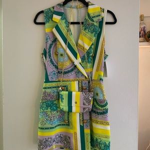 Scarf print sleeves romper with matching bag. New tags still on.